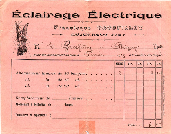 Facture &eacute;lectricit&eacute; Ch&eacute;zery