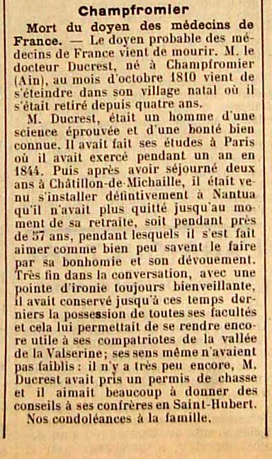 Mort de Ducret médecin