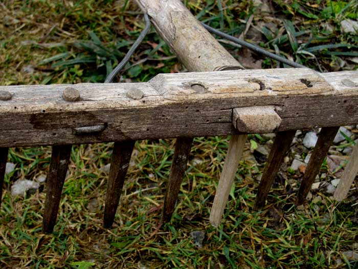 rateau à dents en bois taillées