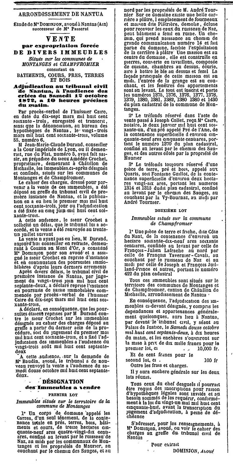 Vente carri&egrave;re