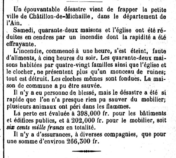 Incendie de Ch&acirc;tillon en Michaille, 1870