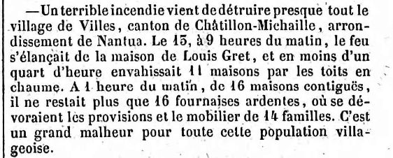 Incendie de Villes en 1852